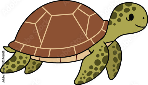 Cute turtle illustration isolated, cartoon sea turtle character, animal mascot design, vector wildlife art, kids friendly reptile graphic