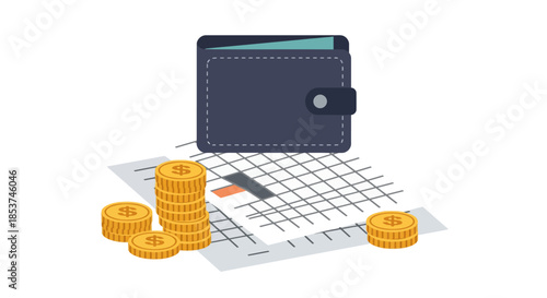 Black Leather Wallet with Coins and Documents.