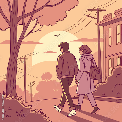 Couple walking together in sunset street scene (1).ai