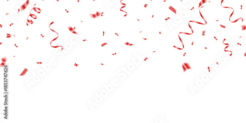 The background features red confetti arranged in a zigzag pattern for celebration. Decorative vector illustration for the festive season.