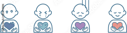 いろんな感情のハートを持った人の図