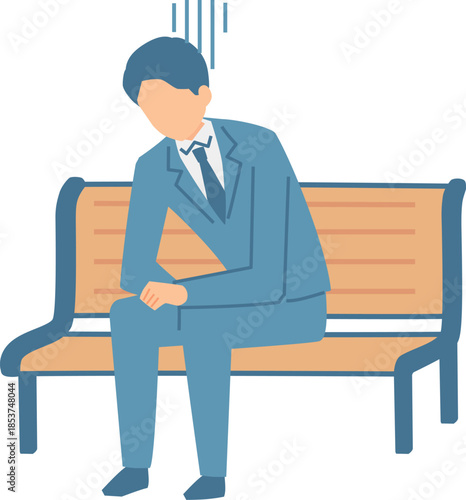 ベンチで落ち込むビジネスマン