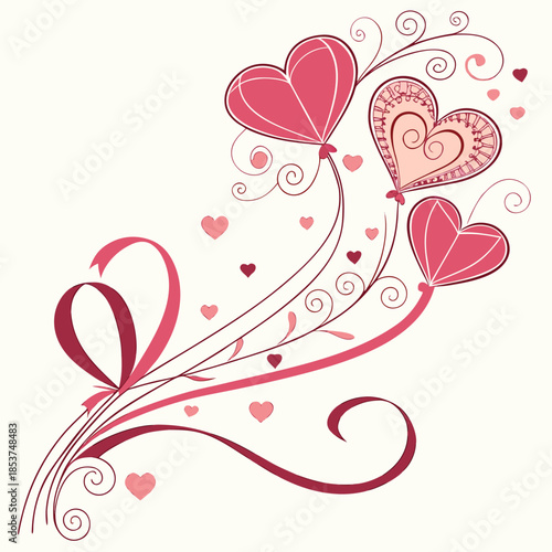 Valentine romantic poster design with hearts ribbon
