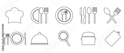 set of kitchen cooking icon, restaurant and home kitchen icon, Kitchen Utensils Icon Vector, knife, spoon, plate, pot, pan icon set, set of silhouettes of kitchen tools.