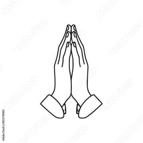 Minimalist sketch of praying hands pressed together in reverence and devotion.