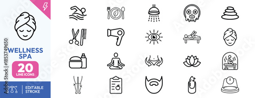 Wellness Spa Line Icons Set for Beauty and Health