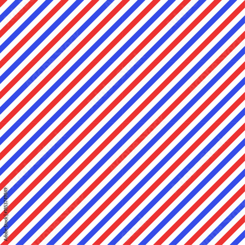 Seamless Diagonal Stripes Pattern Red Blue and White, Classic Barbershop Style Background.