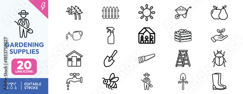 Gardening Supplies Icons Set for Gardeners and Landscaping Needs