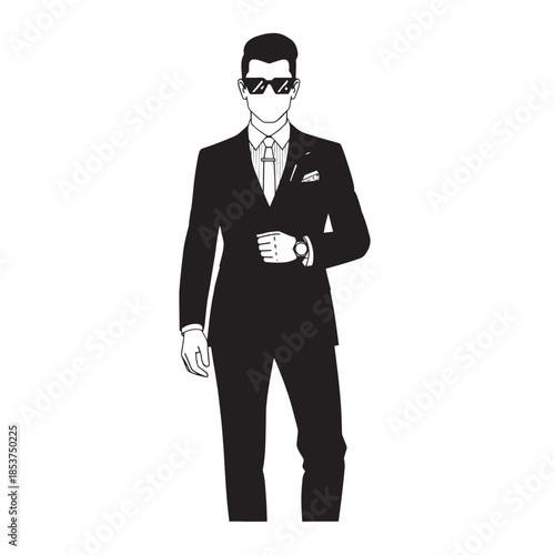Stylish silhouette of a businessman in a suit with sunglasses.