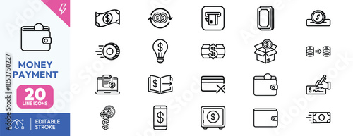 Money payment icons set for business finance and banking