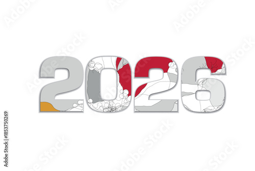 2026 Abstract Year Design – Modern Artistic Typography with Red, White & Gold Accents – Perfect for New Year Graphics, Covers and Social Media
