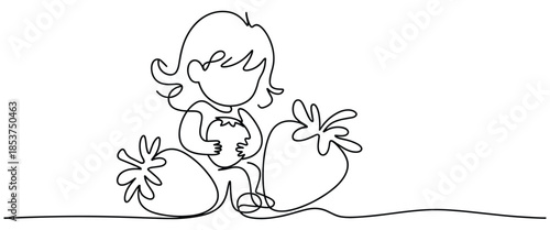 Elegant Continuous Line Illustration of Relaxed Woman Resting Among Blooming Flowers