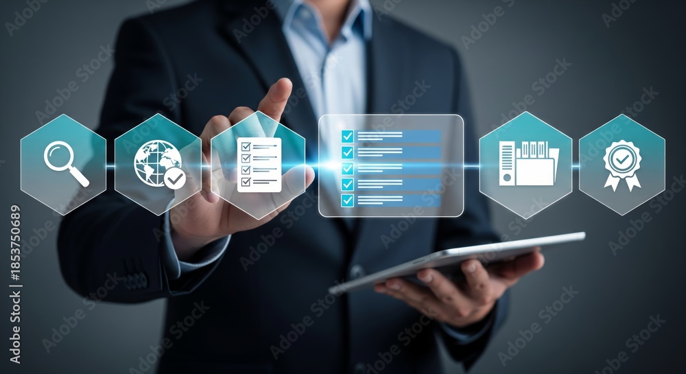 Fototapeta premium Business Compliance Checklist and Quality Assurance Interface