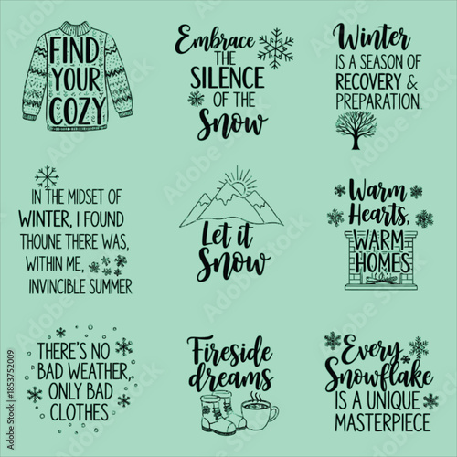 Cozy winter quotes and illustrations