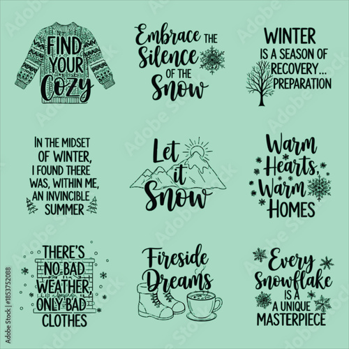 Cozy winter quotes and illustrations