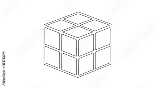 Minimalistic Wireframe Cube Icon with Clear Geometric Panels and Isometric Perspective.