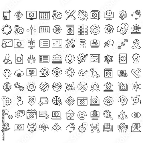 Settings icon set. Setup Illustration sign collection. Support symbol. Fix or repair logo.