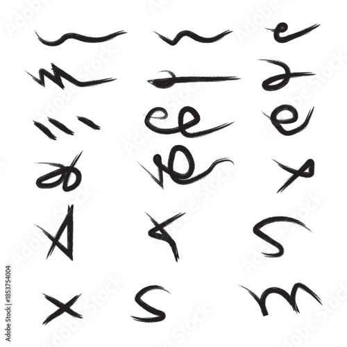 Handwritten symbols and letters in black ink on a white background
