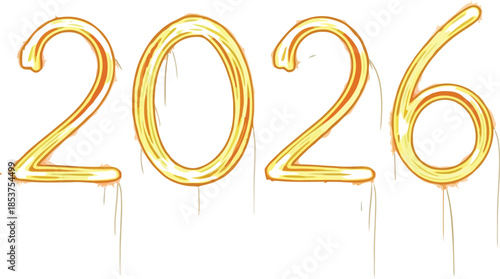 Sparkling gold numbers clearly display the upcoming year two thousand twenty-six against a bright white background perfect for celebration