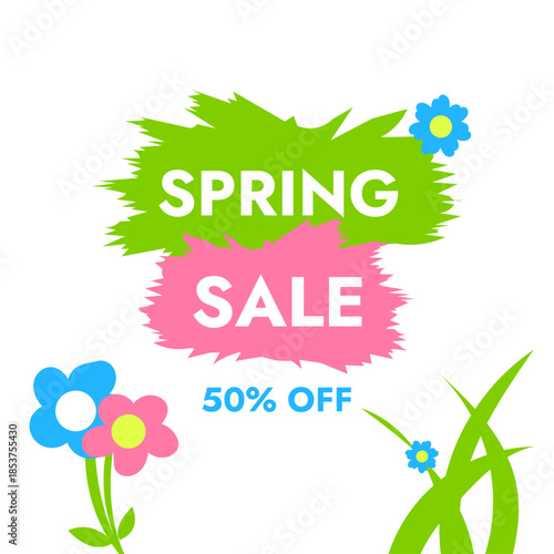 Spring sale vector banner in different flowers with discount text