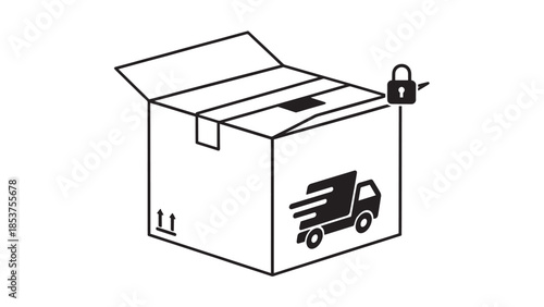 Delivery Box with Truck Icon: Packaging and Shipping Illustration for Parcel Transport.