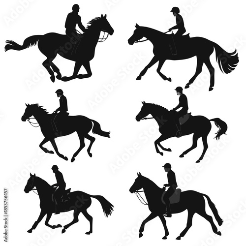Silhouettes of riders on horses