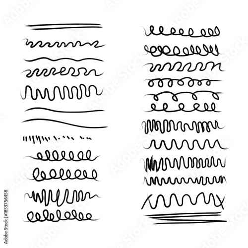 A collection of various hand-drawn squiggly lines and scribbles
