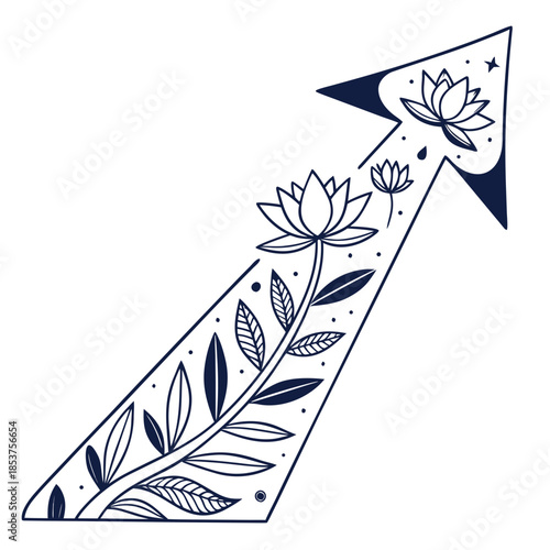 Arrow with lotus flowers and leaves