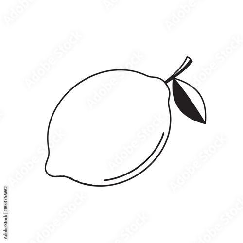 Minimalline illustration of a single lemon fruit with a leaf, showcasing citrus imagery in a clean, monochrome style.