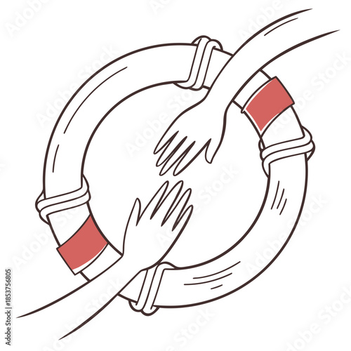 Hands reaching for a life buoy