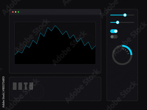 Graph display shows fluctuations in data over a time period with controls for adjustments and settings