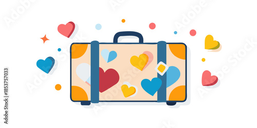 Colorful suitcase with hearts