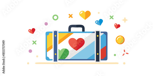 Colorful suitcase with hearts