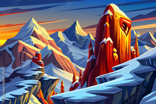 hillside blanketed in snow forms a sharp winter landscape, emphasizing vertical drop, frozen textures, and strong contrast between slope and sky