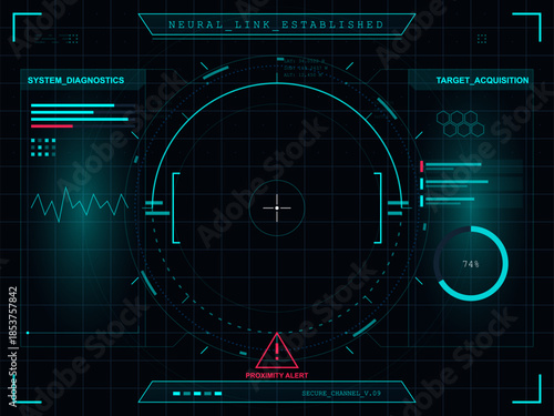 Neural link established with system diagnostics and target acquisition display in technology interface