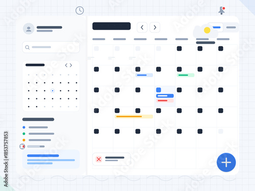 Calendar view showing events and tasks in a digital interface with time indicators and navigation options