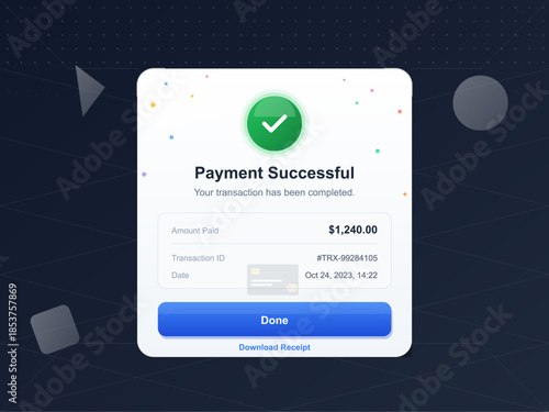 Payment successful for transaction of $1,240 on October 24, 2023 at 14:22