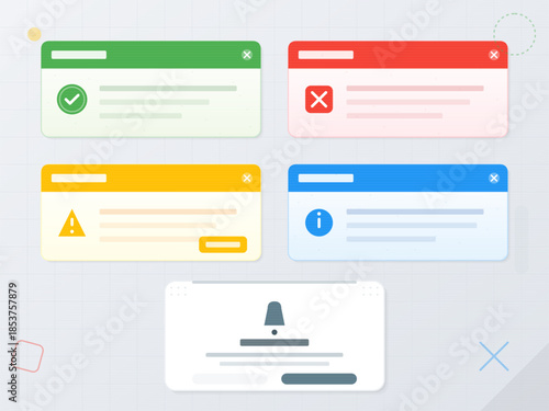 Alerts and notifications display on a user interface showing different response types in a software application