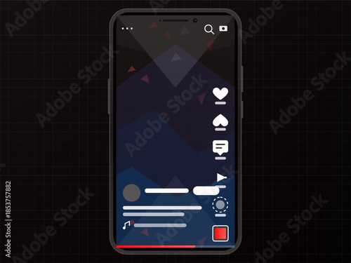 Mobile phone screen shows a social media app with various icons and symbols during nighttime use