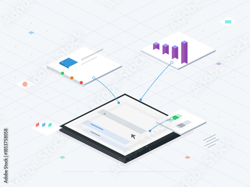 Digital dashboard showing graphs and data with interactive elements in a modern design during daytime