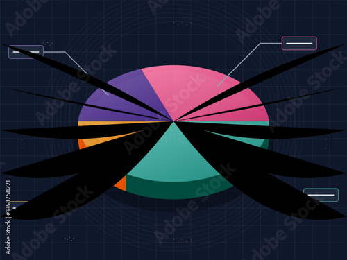 Data visualization reveals insights with pie chart design in dark background and segment details presented