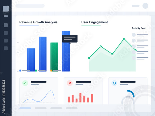 Data dashboard showing revenue growth analysis and user engagement metrics for business performance tracking