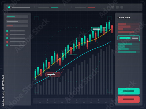Trading chart shows price movements in a stock market with buy and sell indicators during daily trading hours