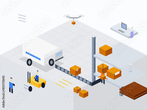 Transport system with drone delivery and warehouse operations during work hours