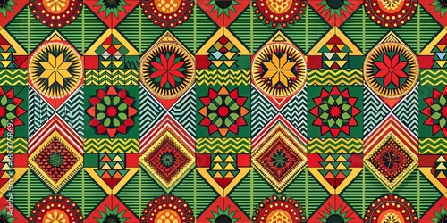 Vibrant Geometric Pattern with Bold Colors and Intricate Designs