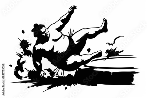 Sumo Falling Defeat Silhouette. Dramatic Ink Splatter Vector for Asian Games 2026