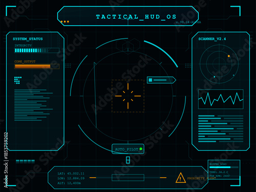 User interface display with tactical information in digital format on a dark background