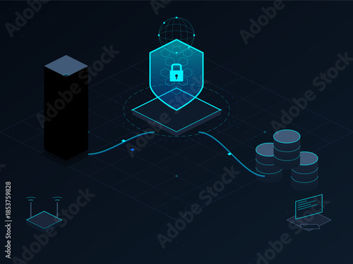 Secure data management system connects servers and databases with a protective layer in a digital environment