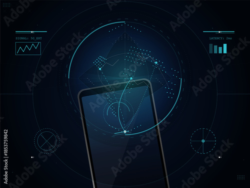 Display screen showing data and graphs representing mobile signal and network performance in a digital interface