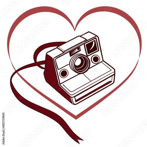 Vintage camera in heart shape